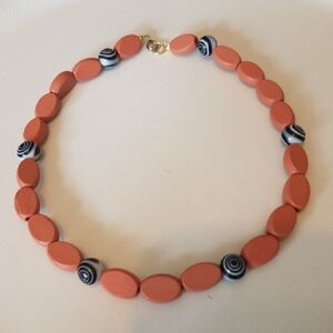 Patch & Roam choker terracotta vintage flat wooden beads & glass swirl beads